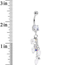 Load image into Gallery viewer, Clear Gem White Orb Hearts Dangle Belly Ring
