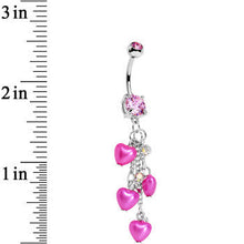 Load image into Gallery viewer, Pink Gem Pink Orb Hearts Dangle Belly Ring