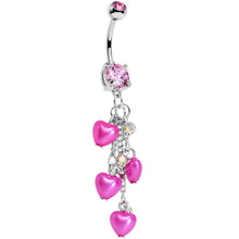 Load image into Gallery viewer, Pink Gem Pink Orb Hearts Dangle Belly Ring
