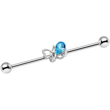 Load image into Gallery viewer, 14G Aqua Gem Frolicking Butterfly Industrial Barbell 38mm