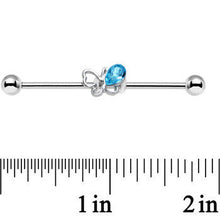 Load image into Gallery viewer, 14G Aqua Gem Frolicking Butterfly Industrial Barbell 38mm