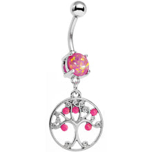将图片加载到图库查看器,Pink Faux Opal Terra Firma Tree of Life Dangle Belly Ring