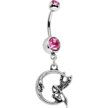 Load image into Gallery viewer, Pink Gem Fairly Fairy Moon Dangle Belly Ring