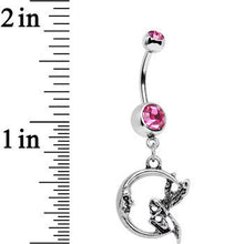 Load image into Gallery viewer, Pink Gem Fairly Fairy Moon Dangle Belly Ring