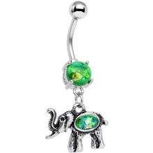 Load image into Gallery viewer, Green Faux Opal Lucky Little Elephant Belly Ring