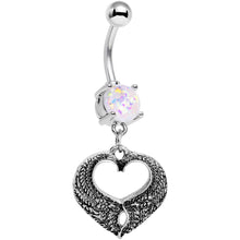 将图片加载到图库查看器,White Faux Opal Laurel Heart Dangle Belly Ring