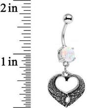 将图片加载到图库查看器,White Faux Opal Laurel Heart Dangle Belly Ring