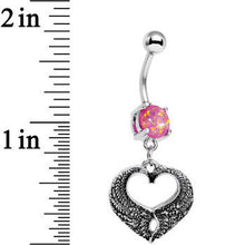 Load image into Gallery viewer, Pink Faux Opal Laurel Heart Dangle Belly Ring