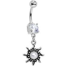 Load image into Gallery viewer, Clear Gem Frosted White Orb Spun Sun Dangle Belly Ring