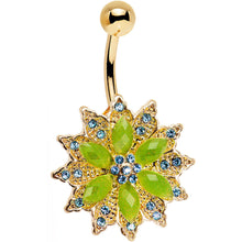将图片加载到图库查看器,Green Aqua Gem Gold Anodized Starbust Power Flower Belly Ring