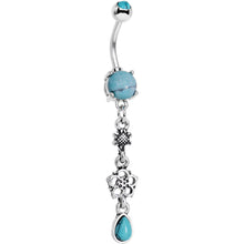 将图片加载到图库查看器,Faux Turquoise Daisy Chain Flower Dangle Belly Ring