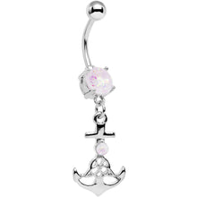 将图片加载到图库查看器,White Faux Opal Celtic Knot Anchor Dangle Belly Ring
