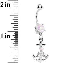 将图片加载到图库查看器,White Faux Opal Celtic Knot Anchor Dangle Belly Ring