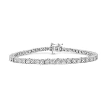 Load image into Gallery viewer, .925 Sterling Silver 1.0 Cttw Miracle-Set Diamond Round Faceted Bezel Tennis Bracelet (I-J Color, I3 Clarity) - 7"