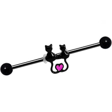 Load image into Gallery viewer, 14G Black Anodized Steel Kitty Cat Love Industrial Barbell 38mm