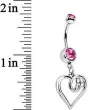 Load image into Gallery viewer, Pink Gem Twisted Trinity Heart Dangle Belly Ring
