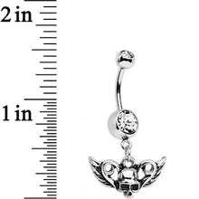 将图片加载到图库查看器,Clear Gem Born to Be Bad Winged Skull Dangle Belly Ring
