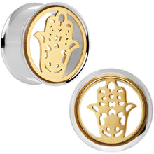 Load image into Gallery viewer, 7/8 Steel Sunlit Hamsa Hand Screw Fit Tunnel Plug Set