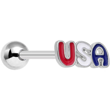 将图片加载到图库查看器,Red White and Blue Text Celebrate All Day USA Barbell Tongue Ring