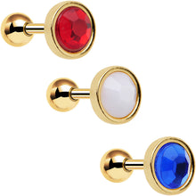 Load image into Gallery viewer, Gold Anodized Red White Blue Tragus Cartilage Earring Set of 3