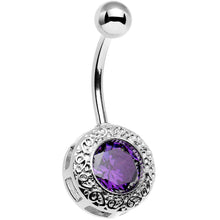 Load image into Gallery viewer, Purple Gem Cute as a Button Lattice Frame Belly Ring