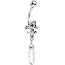 Load image into Gallery viewer, Black Aurora Clear Gem Filigree Drop Dangle Belly Ring