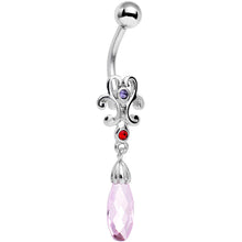 将图片加载到图库查看器,Purple Red Pink Gem Filigree Drop Dangle Belly Ring