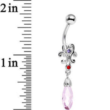 将图片加载到图库查看器,Purple Red Pink Gem Filigree Drop Dangle Belly Ring