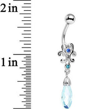 将图片加载到图库查看器,Blue Aqua Gem Filigree Drop Dangle Belly Ring