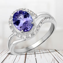 Load image into Gallery viewer, 1.82 Carat Genuine Tanzanite and White Zircon .925 Sterling Silver Ring
