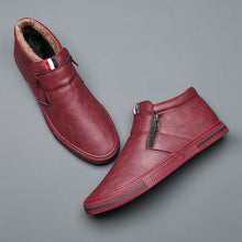 将图片加载到图库查看器,Mens Casual Winter Warm Ankle Boots Fashion Snow Boots Outdoor Footwear Black Sneakers Men's Leather Lined Warm Anti-slip Outdoor Work Shoes