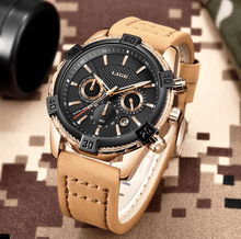 Load image into Gallery viewer, Men's Waterproof Watch With Chronometers Date Display Gold Detail Excellent Background Perfect Gift