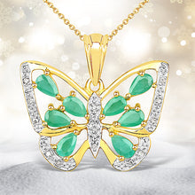 将图片加载到图库查看器,1.90 Carat Genuine Emerald and White Diamond .925 Sterling Silver Pendant
