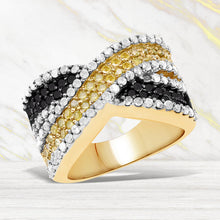 Load image into Gallery viewer, 14K Yellow Gold Plated 1.58 Carat Genuine Black Diamond, White Diamond & Yellow Diamond .925 Sterling Silver Ring