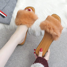 将图片加载到图库查看器,Fashion Fur Flat Women's Slippers Plus Size Spring Summer Fluffy Fur Slippers Shoes Woman Plush Fur Slip On Flip Flop Flat Furry Fur Slides Outdoor Sandals Furry Slides Summer Sandals Open Toe Indoor Outdoor Fluffy Slides