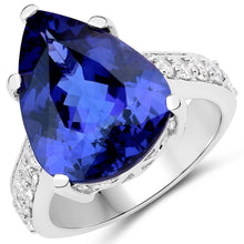Load image into Gallery viewer, 11.40 Carat Genuine Tanzanite and White Diamond 18K White Gold Ring