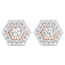 将图片加载到图库查看器,14K Rose and White Gold 1 7/8 Cttw Round Diamond Double Halo Earring Jacket for 6mm Round Studs (G-H Color, VS2-SI1 Clarity)