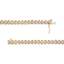 Load image into Gallery viewer, 14K Yellow Gold Plated .925 Sterling Silver 1/2 Cttw Round Miracle-Set Diamond S-Curve Tennis Bracelet (I-J Color, I3 Clarity) - 7"