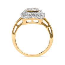 Load image into Gallery viewer, 10K Yellow Gold 1/2 cttw Round and Princess Diamond Composite Head and Halo Ring (H-I Color, SI1-SI2 Clarity) - Ring Size 7