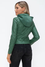 Load image into Gallery viewer, Women Classic Snobbish Faux Leather Zip-Up Drawstring Hooded Jacket Edgy & Casual PU Leather Jacket For Streetwear