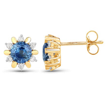 Load image into Gallery viewer, 1.87 Carat Genuine Blue Sapphire and White Diamond 14K Yellow Gold Earrings