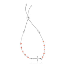 Load image into Gallery viewer, Sterling Silver White and Rose Finish Adjustable Bracelet with Cross