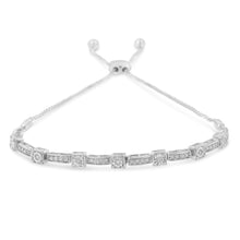 Load image into Gallery viewer, .925 Sterling Silver 1/4 Cttw Diamond 4â€-10†Adjustable Bolo Alternating Square and Rectangle Bolo Bracelet (I-J Color, I3 Clarity)