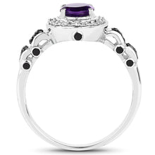Load image into Gallery viewer, 1.02 Carat Genuine Amethyst, Black Diamond & White Diamond .925 Sterling Silver Ring