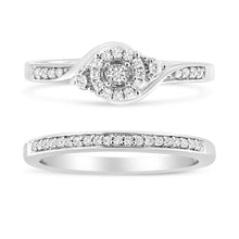 将图片加载到图库查看器,.925 Sterling Silver 1/4 Cttw Diamond Halo and Swirl Engagement Ring and Wedding Band Set (I-J Color, I3 Clarity)- Ring Size 7