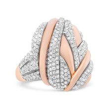 将图片加载到图库查看器,18K Rose and White Gold 1 7/8 Cttw Diamond and Gold Textured Dome Cocktail Ring (F-G Color, VS1-VS2 Clarity) - Size 6.5