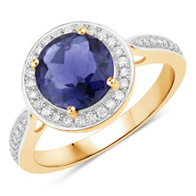 Load image into Gallery viewer, 1.79 Carat Genuine Iolite and White Diamond 14K Yellow Gold Ring