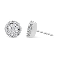 Load image into Gallery viewer, AGS Certified 14K White Gold 1.0 Cttw Brilliant-Cut Diamond Halo-Style Cluster Round Button Stud Earrings (G-H Color, I1-I2 Clarity)