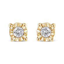 Load image into Gallery viewer, 10K Yellow Gold Plated .925 Sterling Silver 1/10 Cttw Round Brilliant-Cut Diamond Miracle-Set Stud Earrings (J-K Color, I3 Clarity)