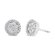 将图片加载到图库查看器,14K White Gold 1.0 Cttw Brilliant-Cut Diamond Halo-Style Cluster Round Button Stud Earrings (H-I Color, I1-I2 Clarity)